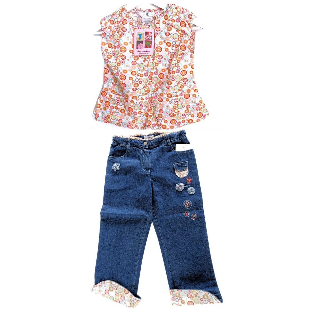 Deux par Deux dots & denim capris with matching to